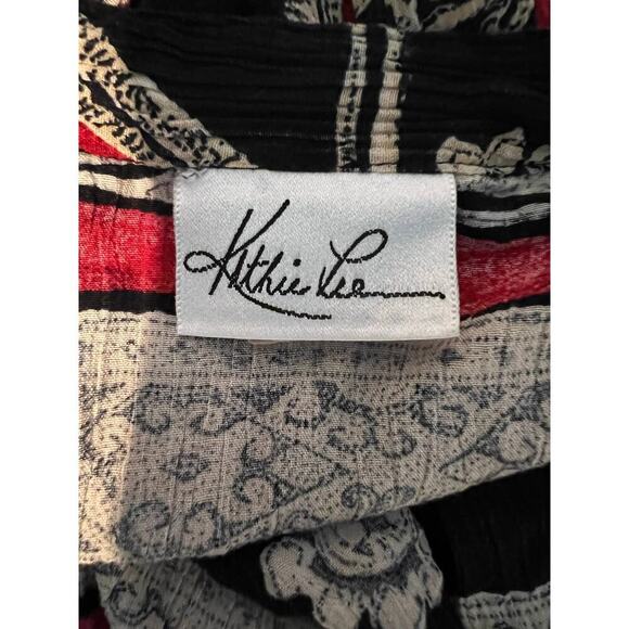 Kathy Lee size 14 gypsy goth BoHo gauzy stretch button in front short sleeve top - Picture 7 of 8